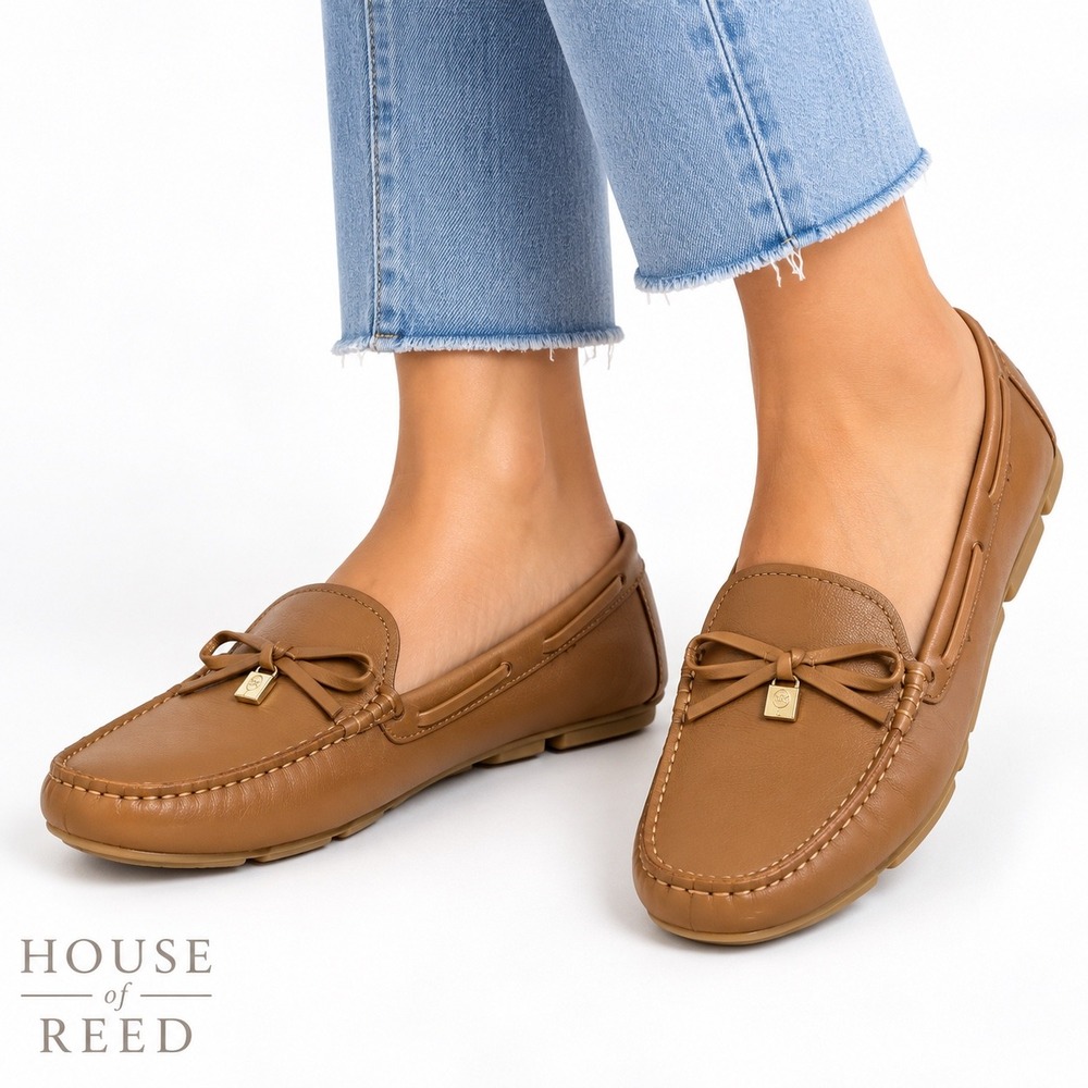 Michael Kors Lillie Moc Luggage Tan Leather Bow Loafers Flats 8M MV23L